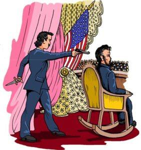 A picture showing the moment when Lincoln was assasinated